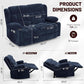 Blue Fabric Reclining Loveseat With USB Ports For Living Room