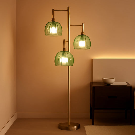 Elegant Gold Floor Lamp With Stained Glass Lamp shades
