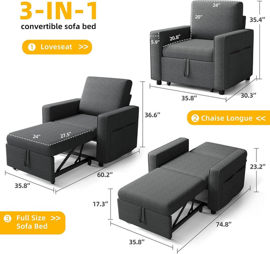 SlateGray Convertible Sleeper Sofa Bed With Armrests