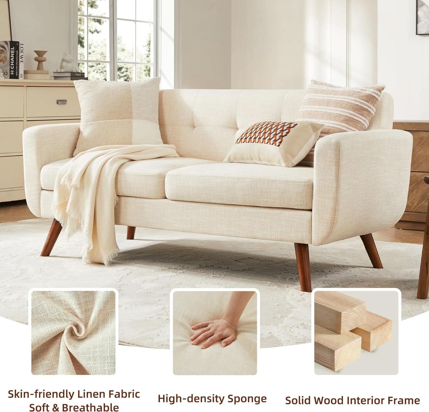 Modern Compact Beige Loveseat For Small Living Rooms