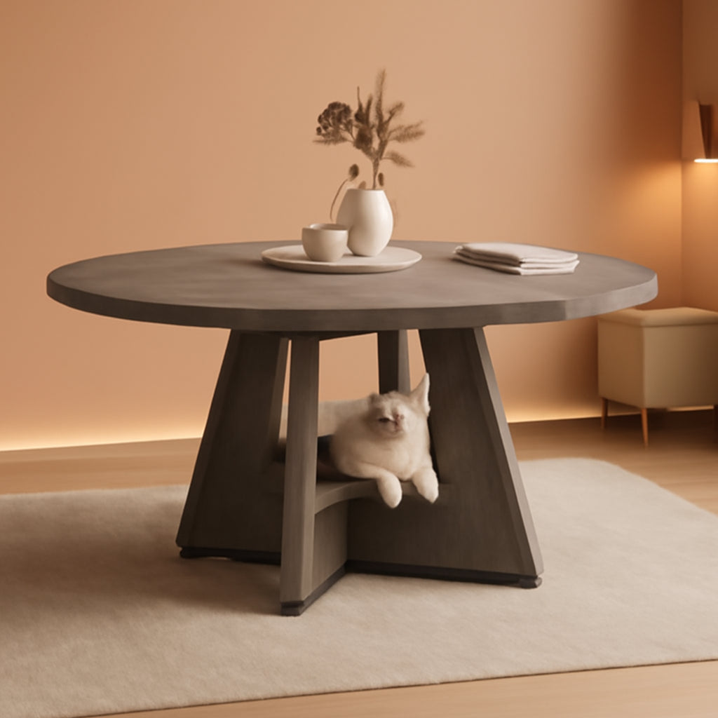 Round Extendable Dining Table Concealed Storage Shelf