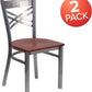 2 Pack Hercules Series X Back Metal Dining Chairs With Cherry Wood Seat For Restaurant Or Home Dining
