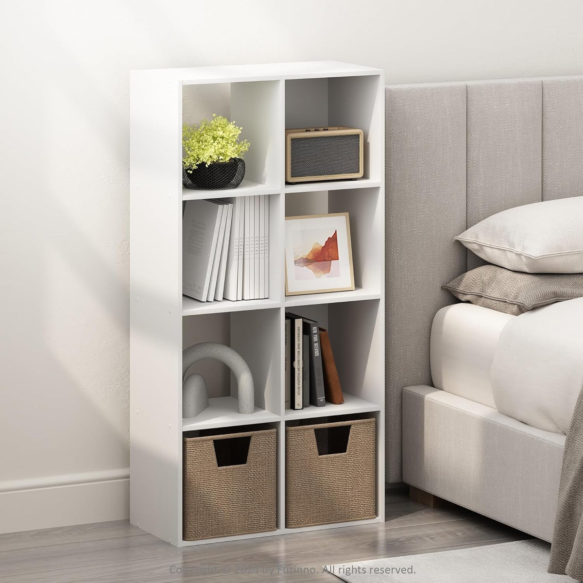 White Eight Cube Contemporary Horizontal Bookcase Storage