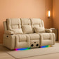 Beige Leatherette Power Reclining Loveseat With Massage