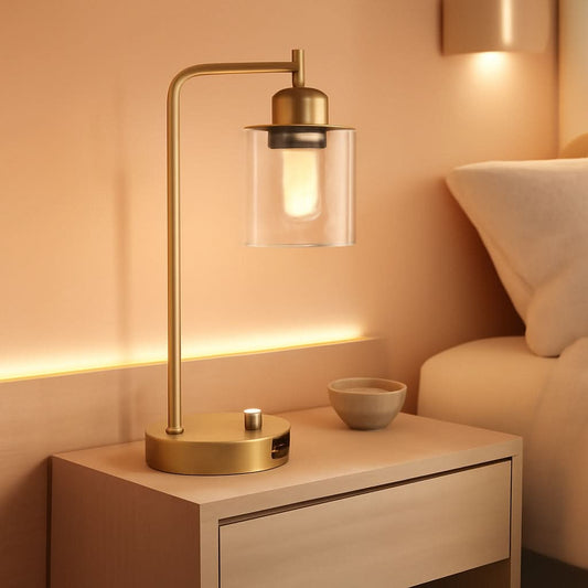 Industrial Dimmable Table Lamps Gold Finish With USB Ports