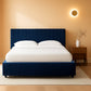 Navy Corduroy Queen Bed With Headboard Tufting Detail-0