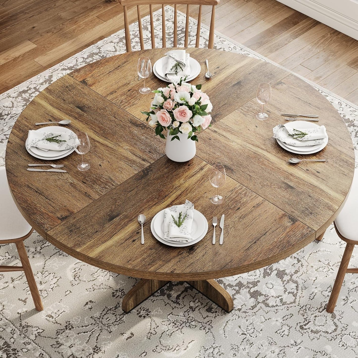 Round Dining Table Forty Seven Inch Dark Walnut Finish