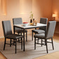 Five Piece Dining Set Marble Tops White Upholstered