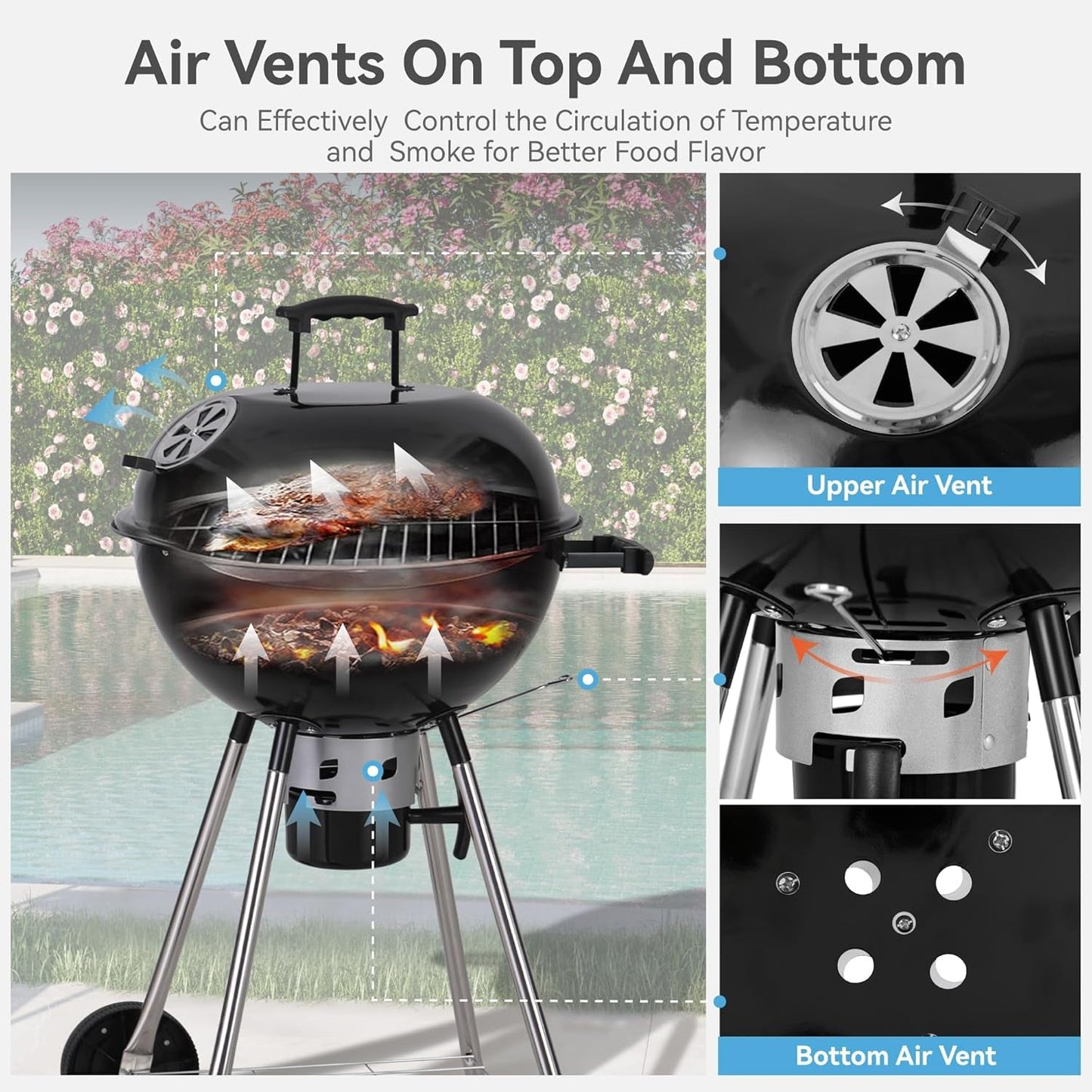 18 Inch Kettle Charcoal Grill With Porcelain EnamelLid
