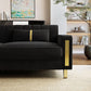 86-Inch Black Velvet Loveseat With Gold Metal Legs For Living Room-2