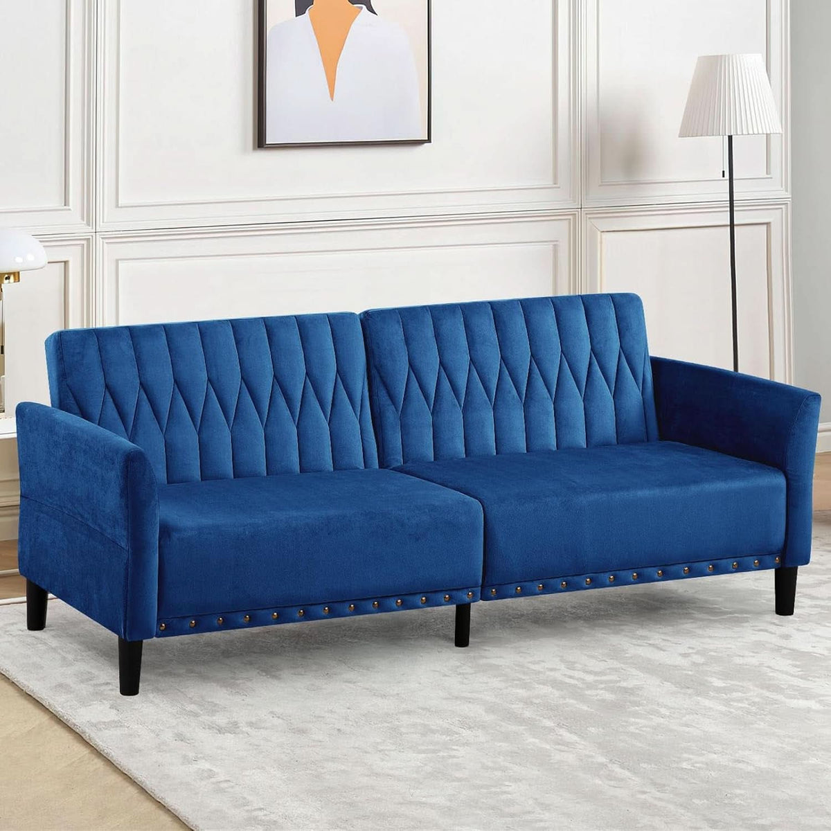 77Inch Velvet Convertible Sofa Bed Featuring Armrests-1