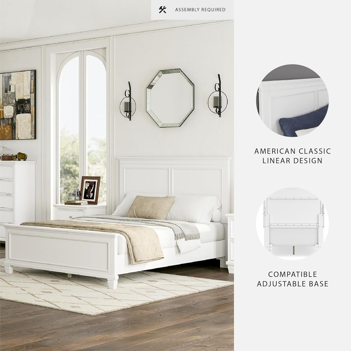 Queen Panel Bed White With Sculpted Ornate Tapered Feet-3