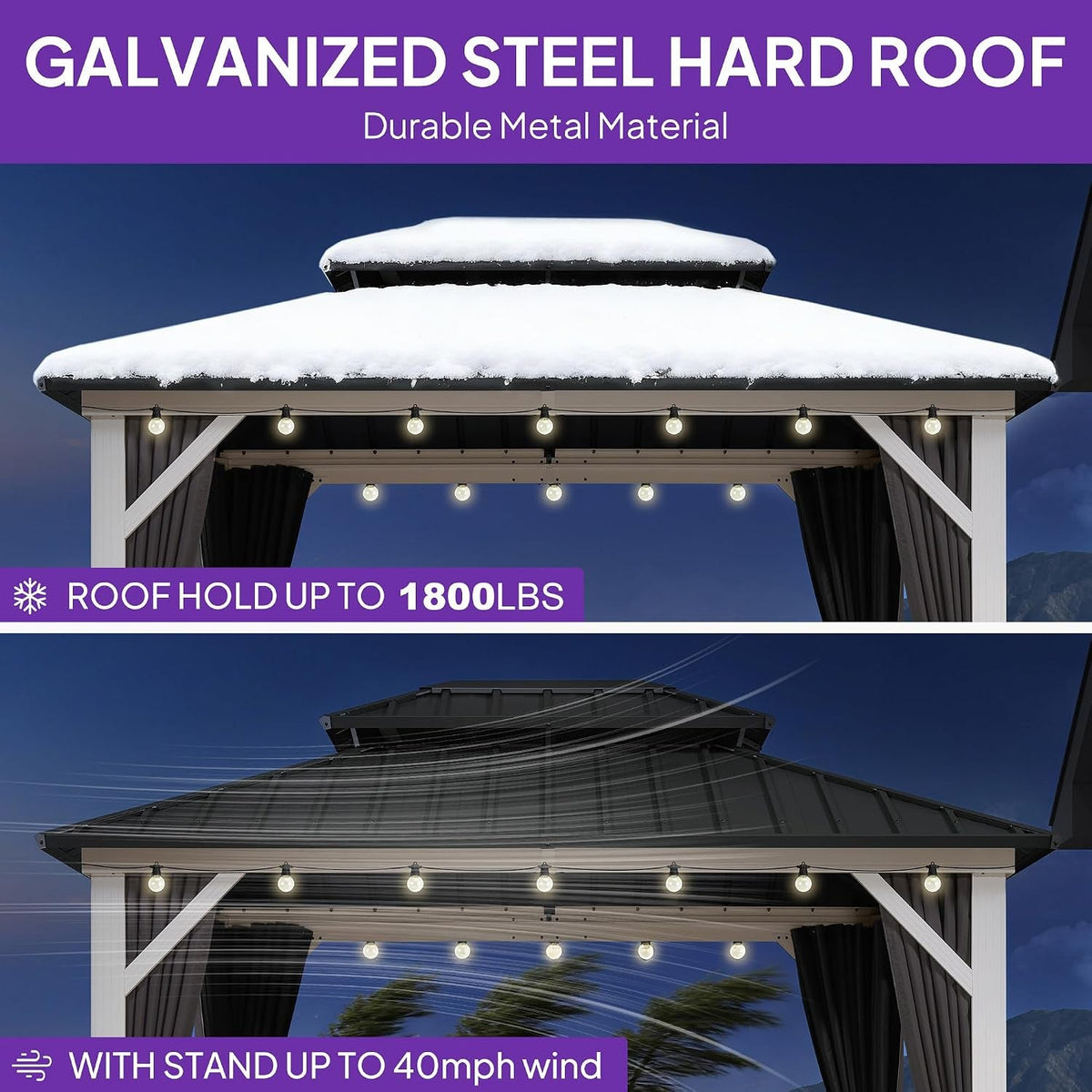 8x10 Outdoor Gazebo Grey Aluminum Hardtop Weatherproof