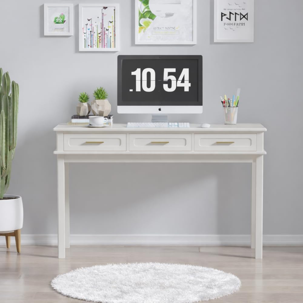 Cream White Vanity Desk Featuring Contemporary Drawers