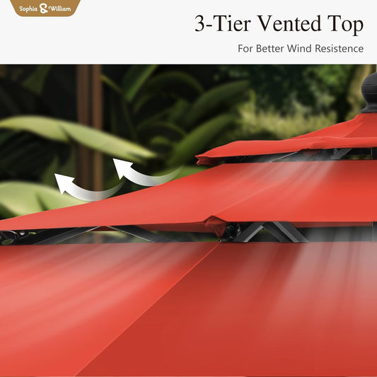 10Ft Auto Tilt Patio Umbrella Weather-Resistant Red