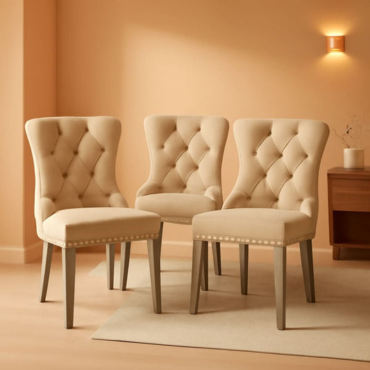 Leather Wingback Dining Chairs Set Of 4 Beige Nailhead Trim