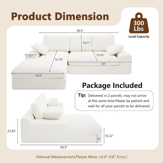 98.4Inch Cloud Modular Sectional Sofa Beige Chaise