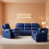 Dark Blue Leather Recliner Sofa Set For Living Room 3 Piece