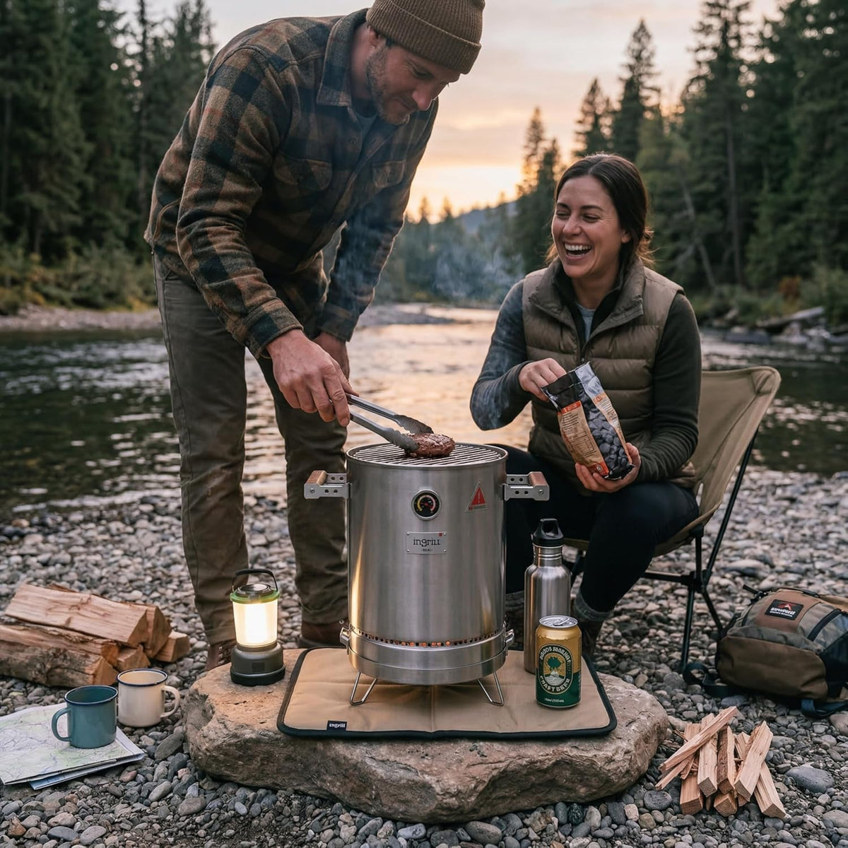 Mini Charcoal Grill Smoker Portable Thermometer Camping