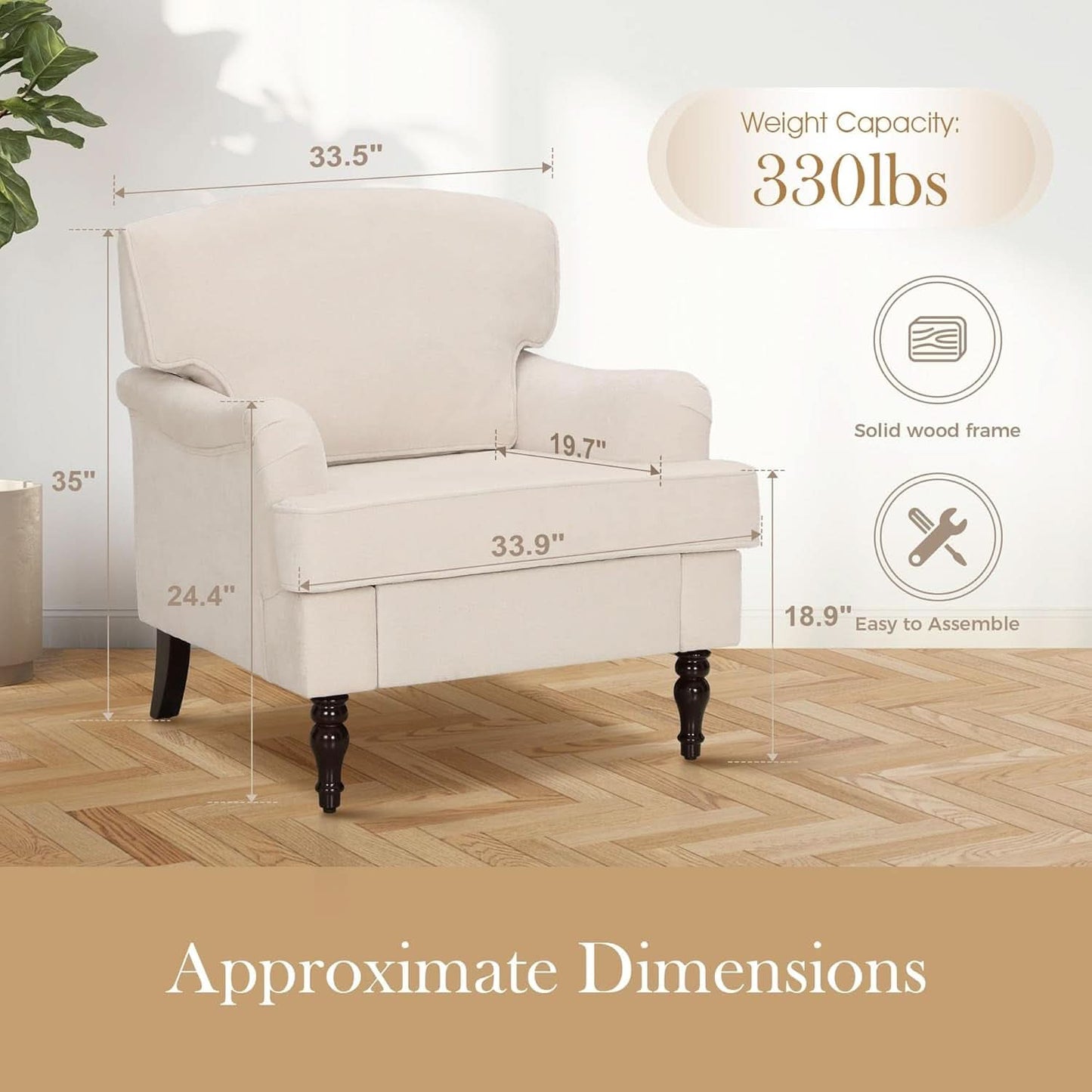 Three Piece Living Room Furniture Set With Linen Fabric Loveseat And Two Accent Chairs Off White-1