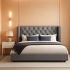 Grey VelvetLux Upholstered King Bed Frame Wing back