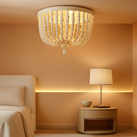White Boho Beaded Flush Mount Ceiling Light 3 Lights