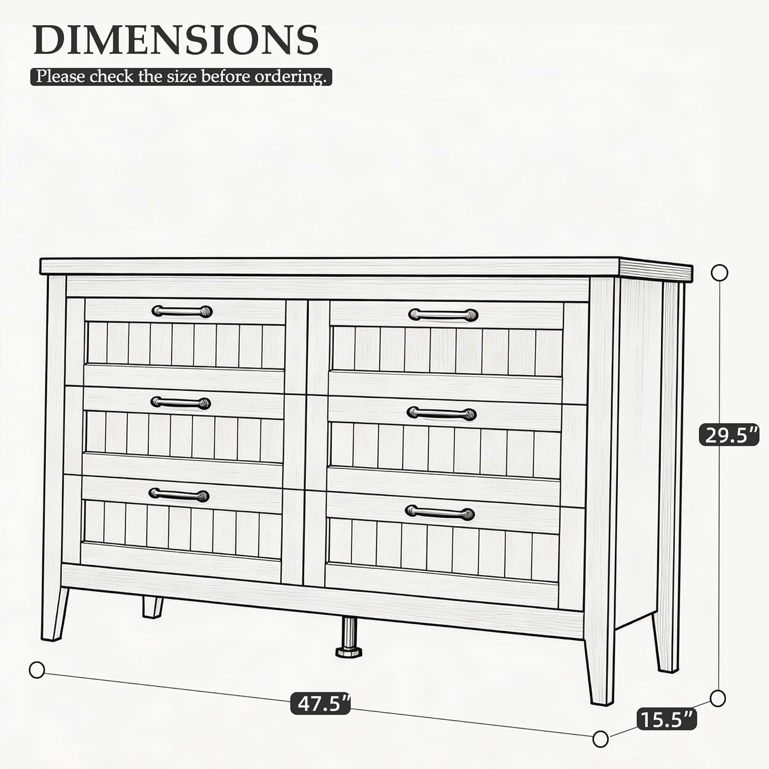 White Slim Modern Six Drawer Dresser With USB Charging-1