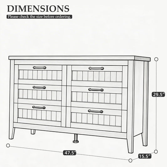 White Slim Modern Six Drawer Dresser With USB Charging-1