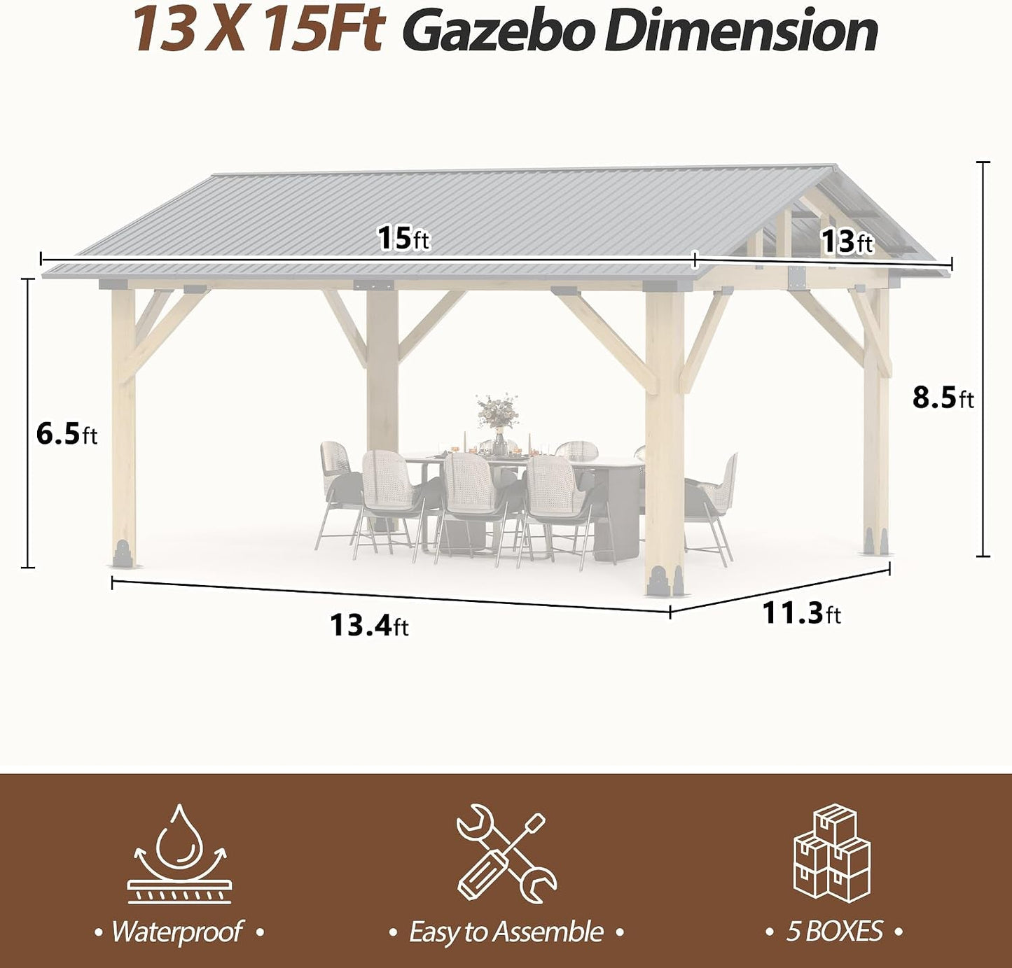 13x15 Feet Gazebo Weatherproof Outdoor Patio Space