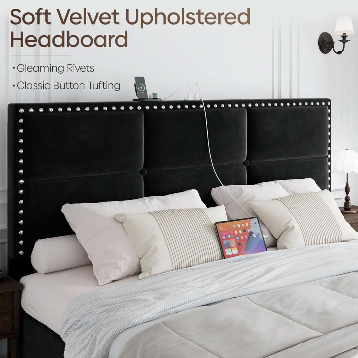 Queen Platform Bed Frame With Integrated Drawers USB Charge