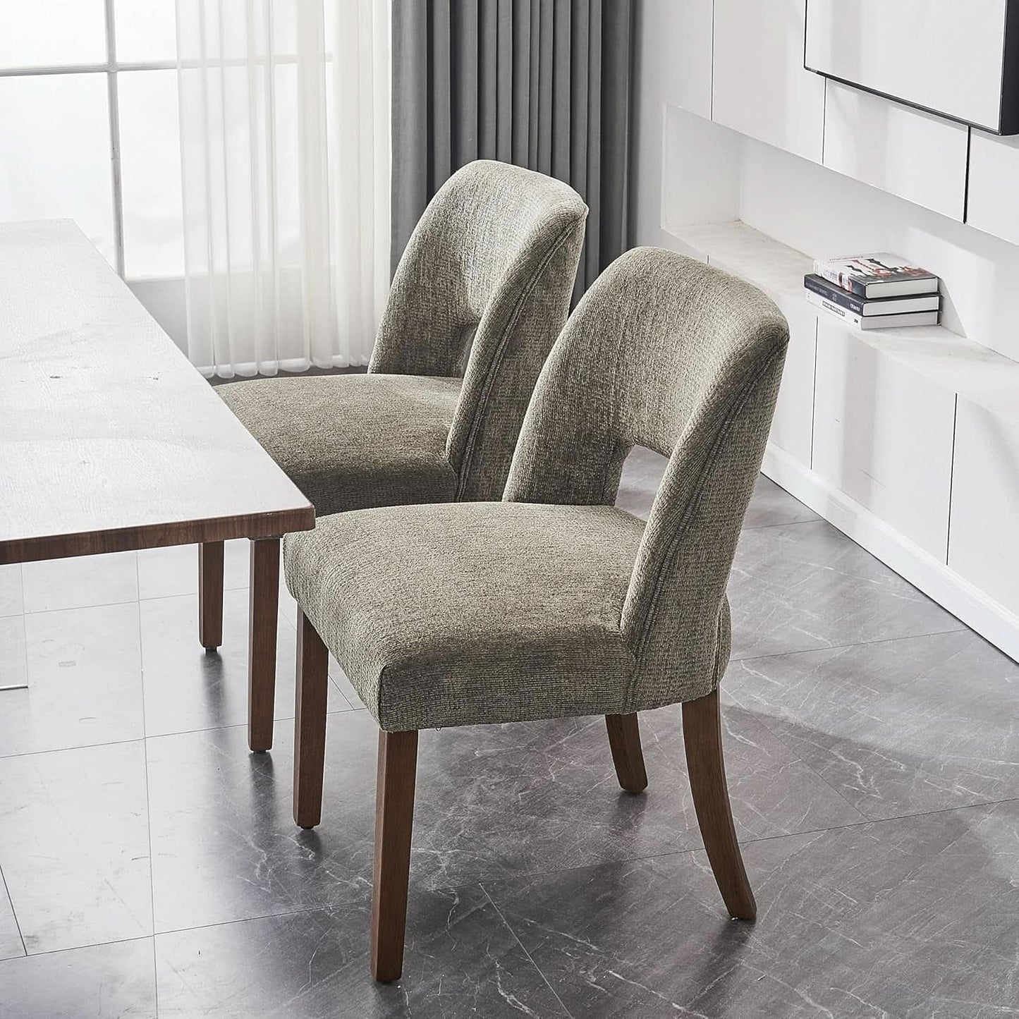 Green Fabric Upholstered Wooden Dining Chairs Sets