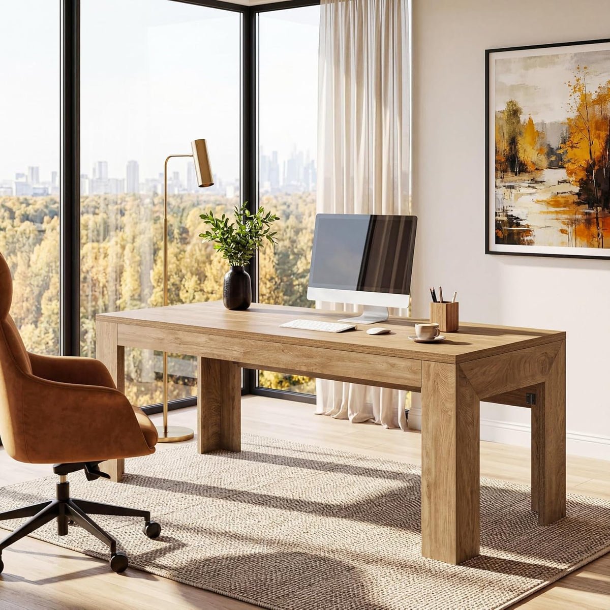 63 Inch Light Brown Interconnected Workstation Desk