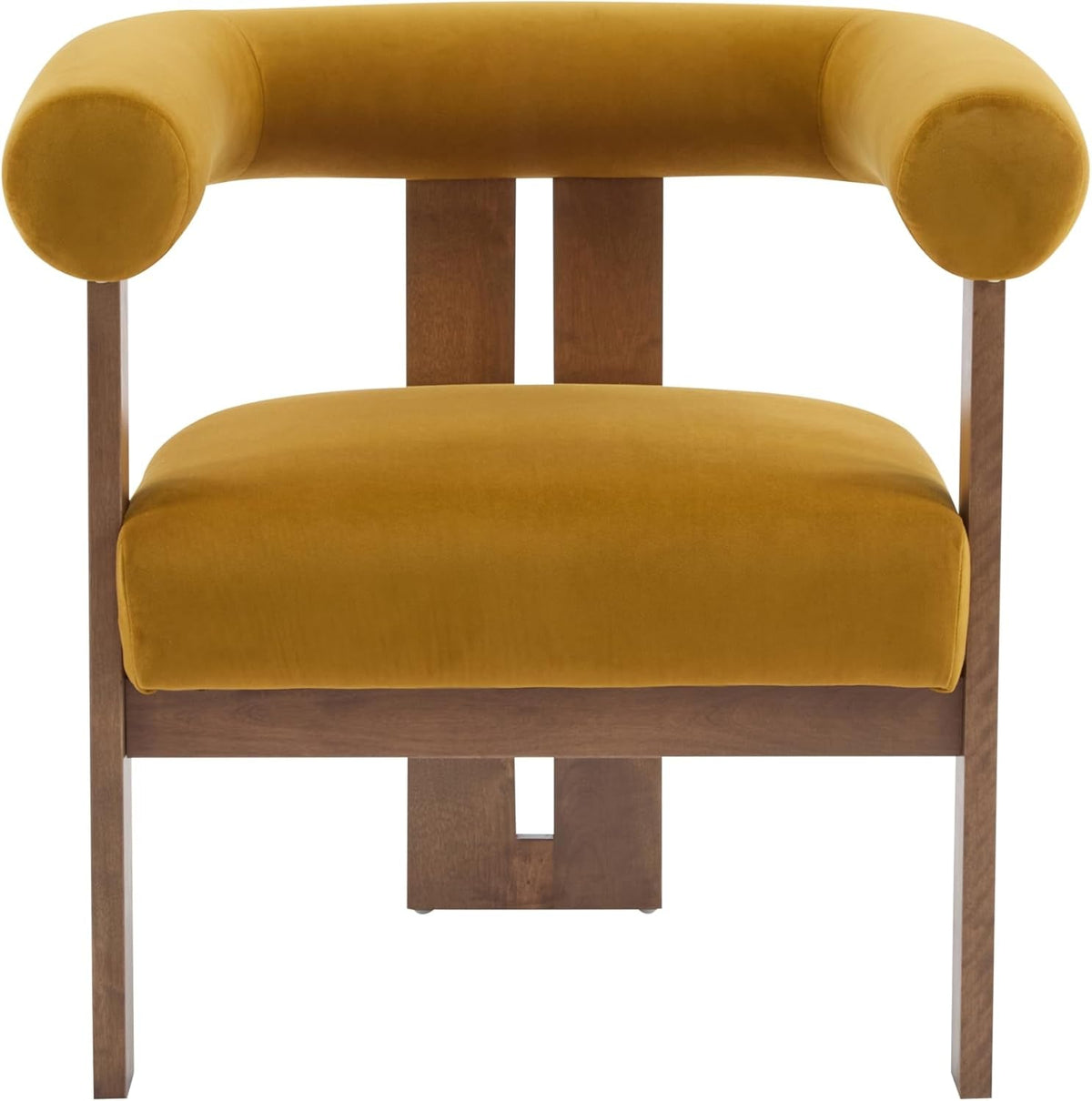 Luxurious Mustard Velvet Barrel Chair Solid Walnut
