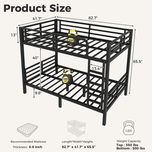 Twin XL Bunk Bed Frame Space Saving Sturdy Construction