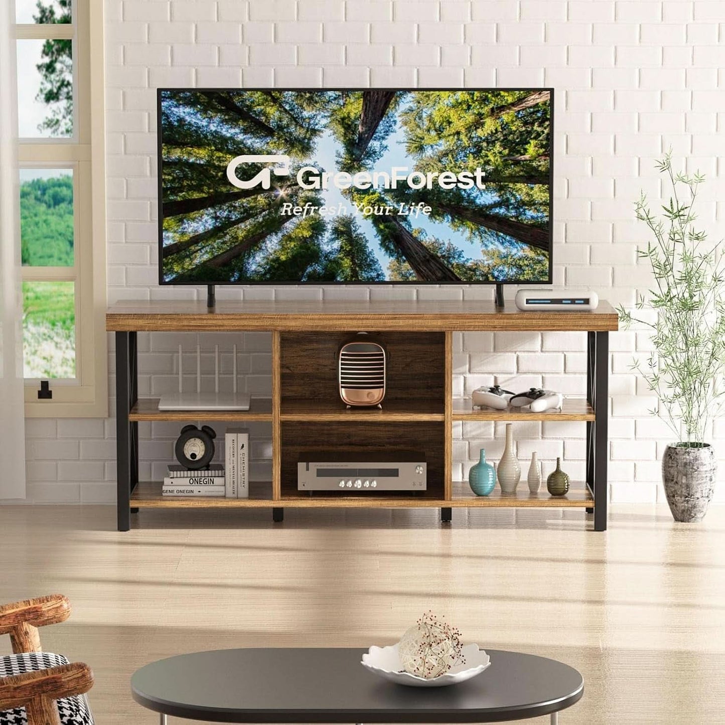 Walnut Finish Entertainment Center 55 Inch TV Stand