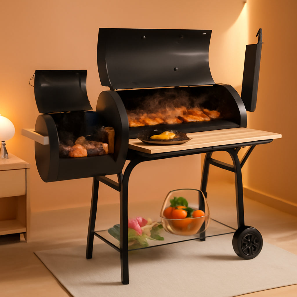 Charcoal Grill Offset Smoker 24x12 Stainless Wheels