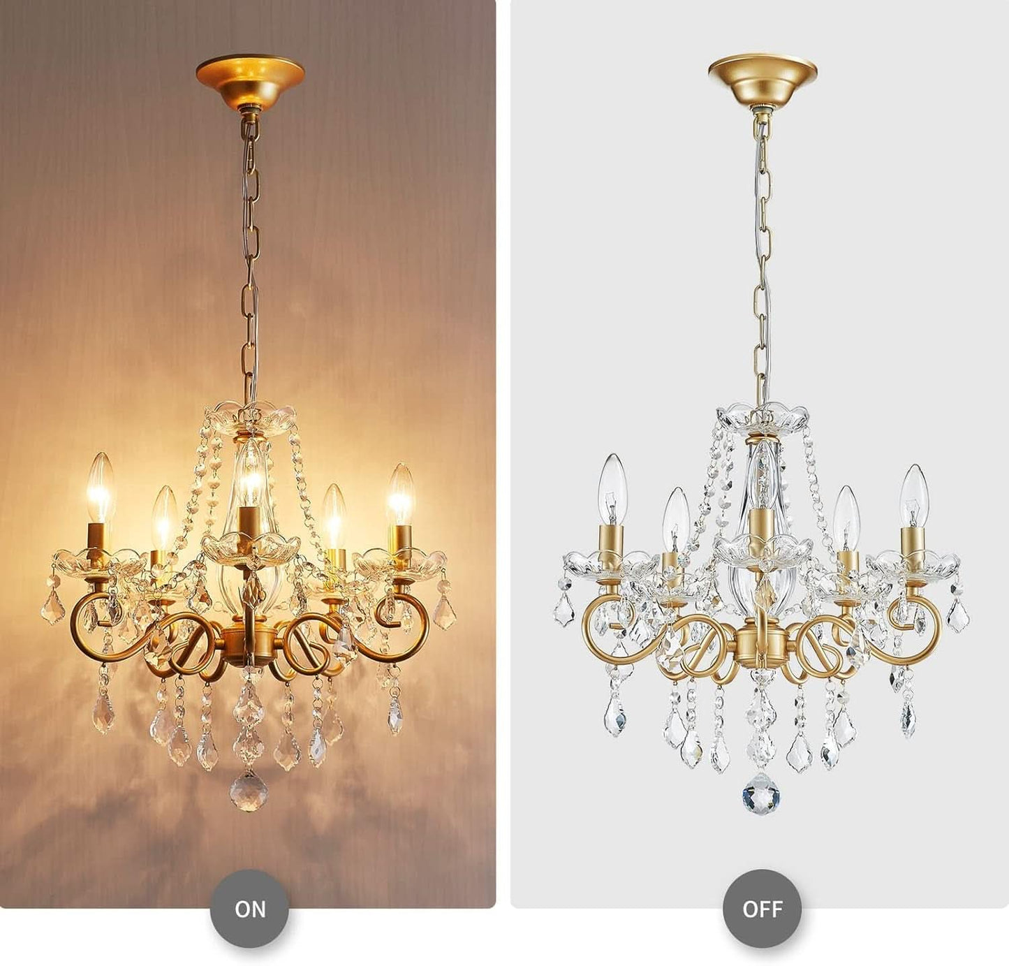 Gold Mini Crystal Chandelier With Five Bulbs Living Room-3