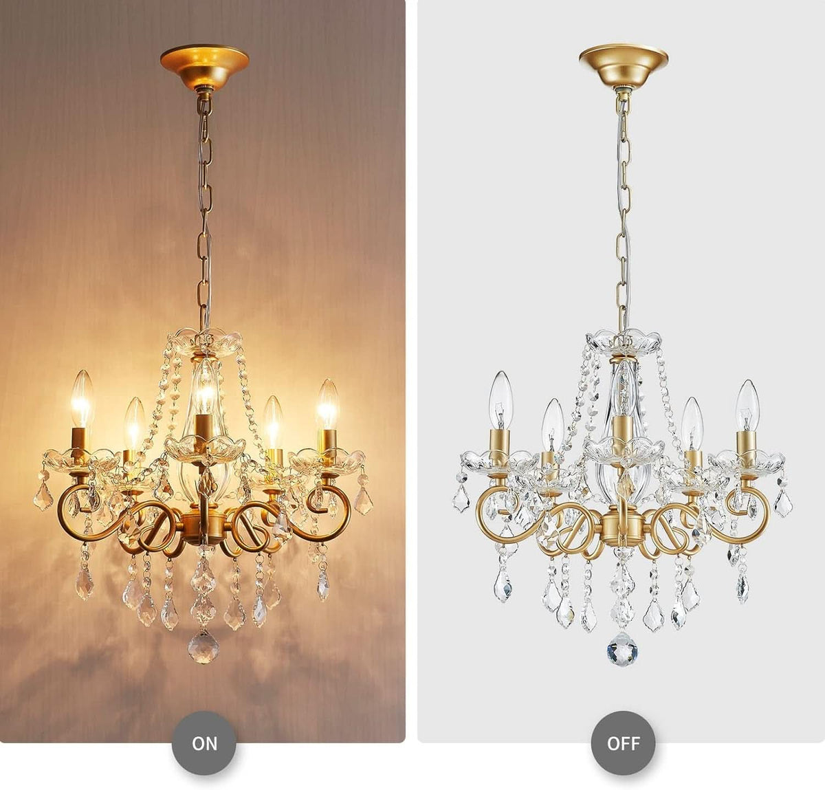 Gold Mini Crystal Chandelier With Five Bulbs Living Room-3