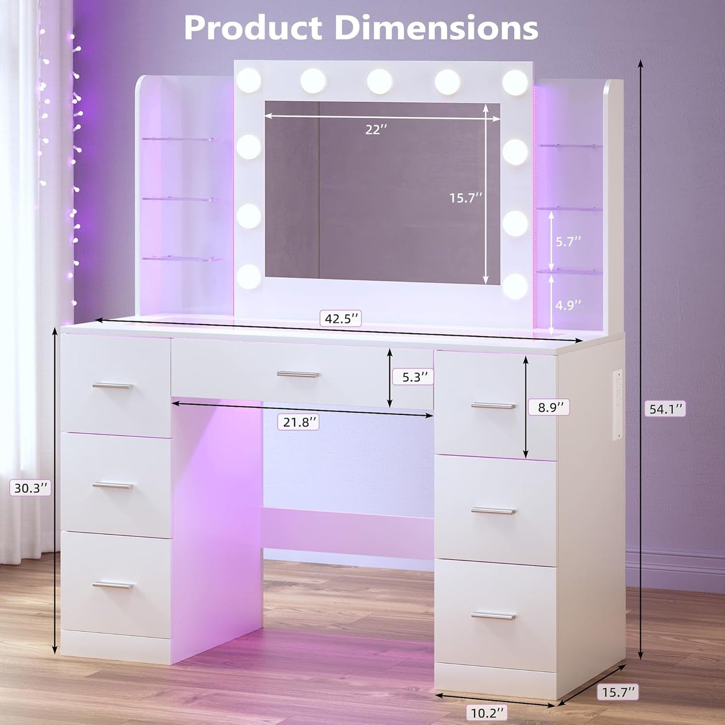 Executive Vanity Desk With Mirror RGB Illumination