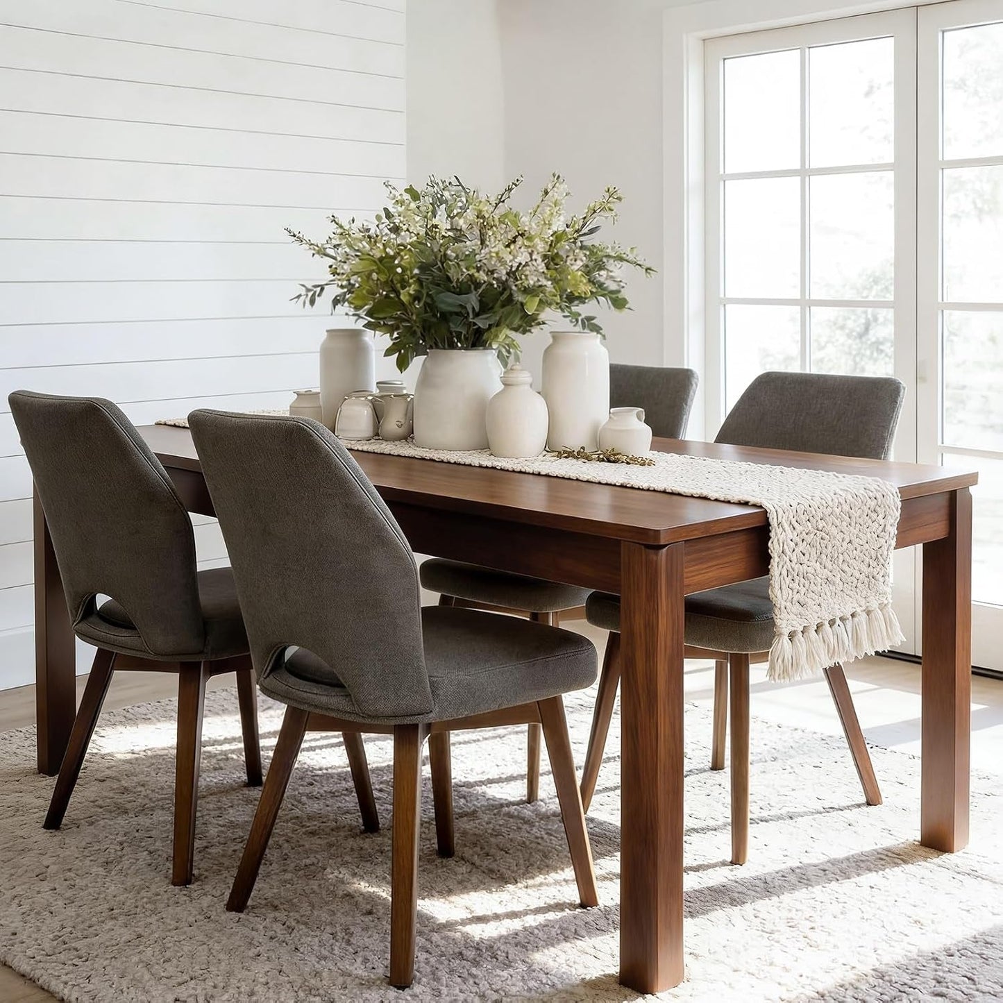 Large Walnut Wood Rectangular Farmhouse Dining Table