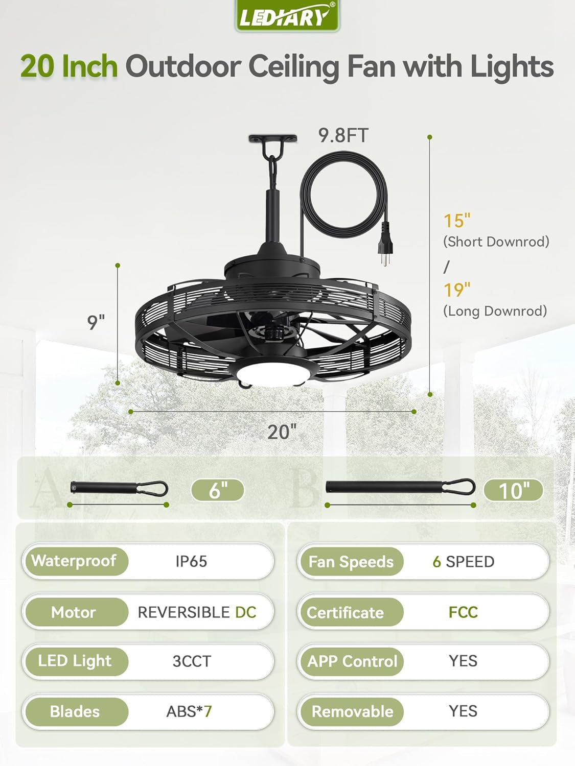 Outdoor Ceiling Fan With Lights IP65 Weather resistant