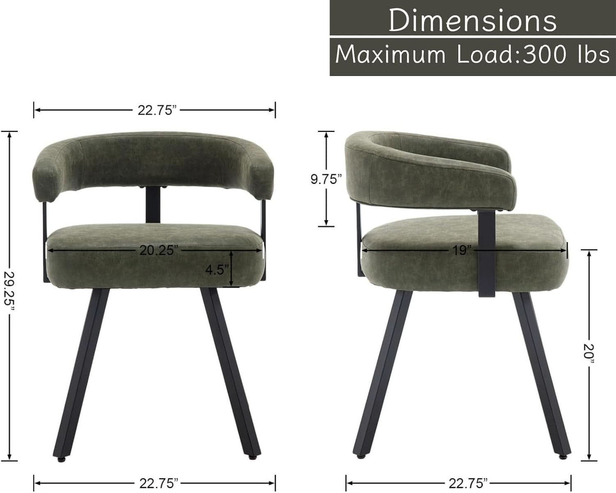 Green Leather Upholstered Dining Chairs Curved Back