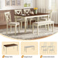 Sixty Inch Solid Wood Walnut Finish Dining Table Set Upholstered Chairs