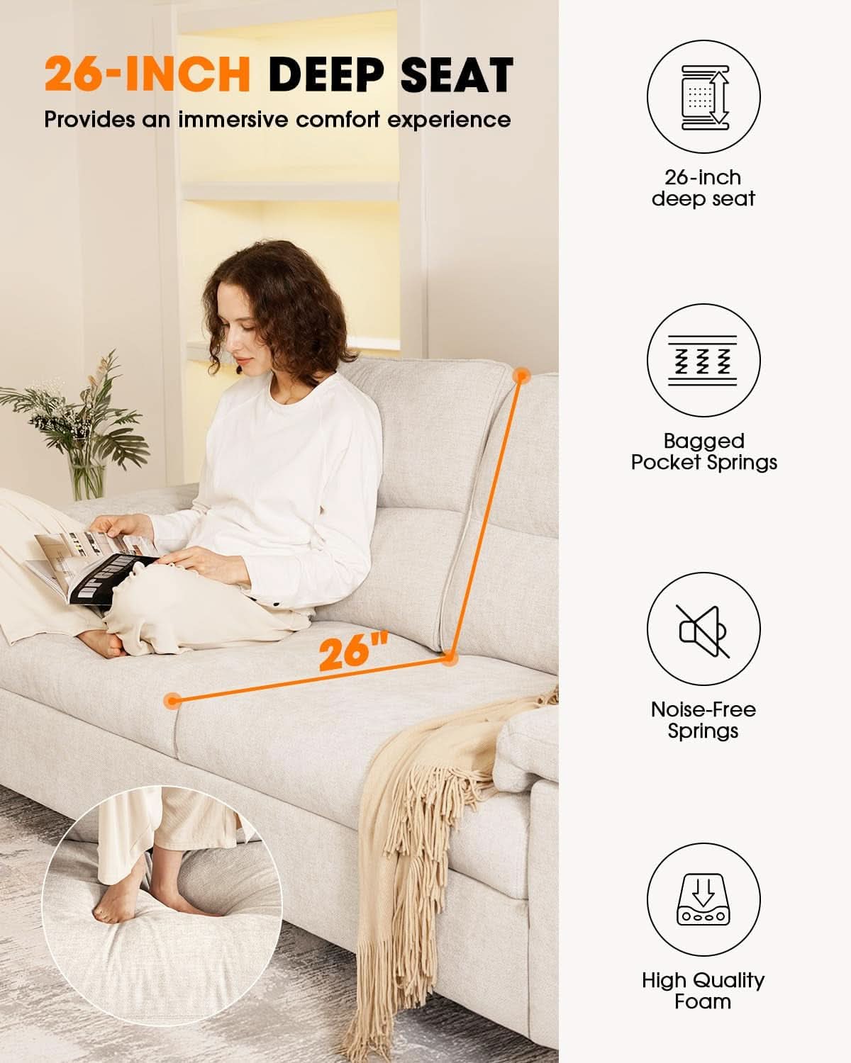 Beige Loveseat With Removable Cover For Living Room-4
