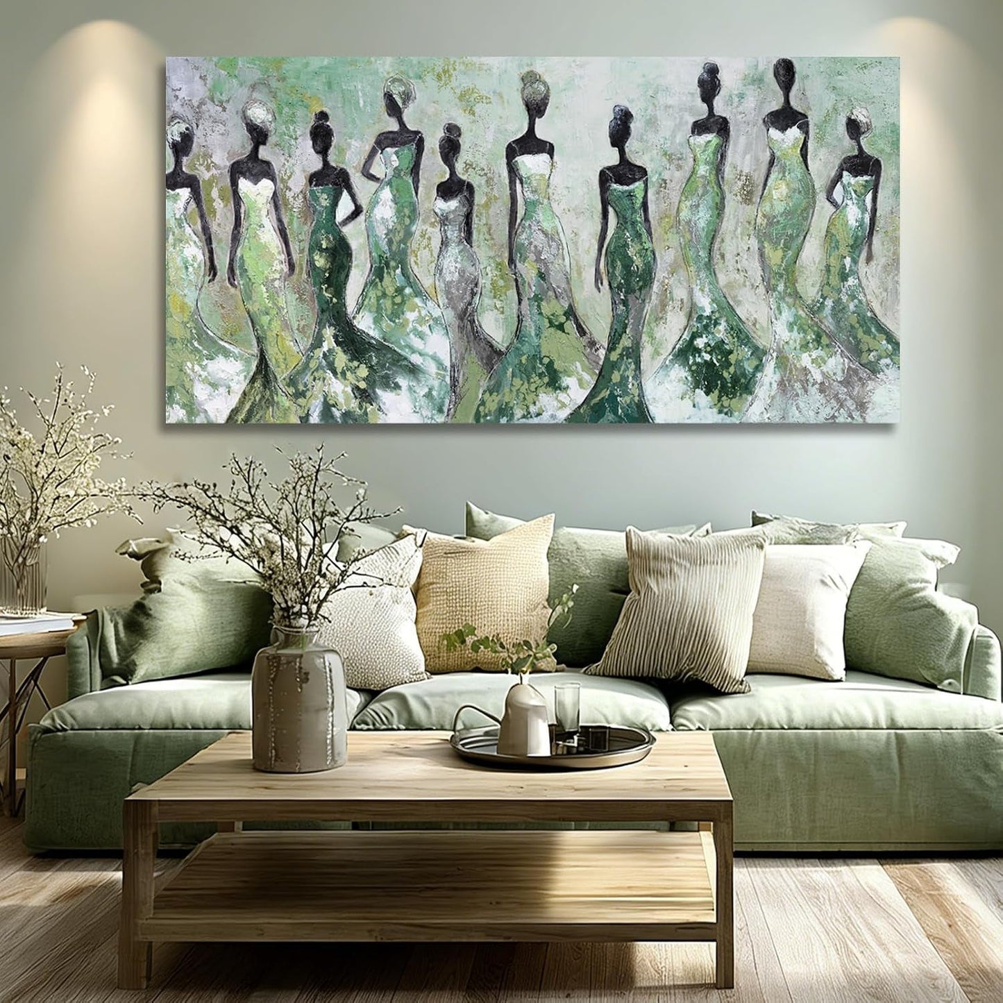 Sage Green Abstract Textured Canvas Wall Art 29x58Inch