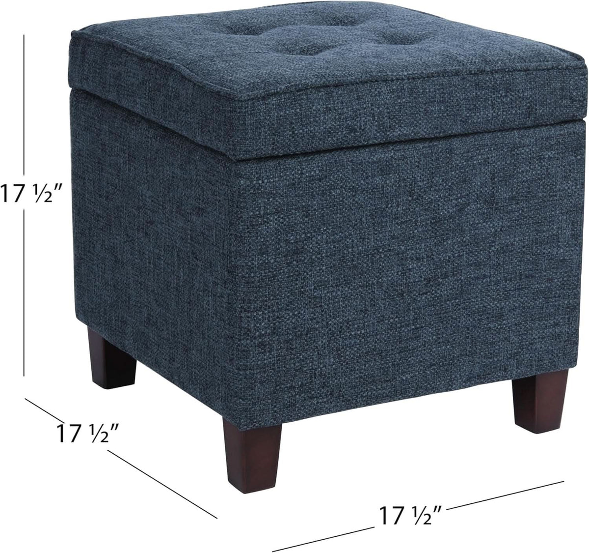 Navy Textured Square Tufted Storage Ottoman Compact