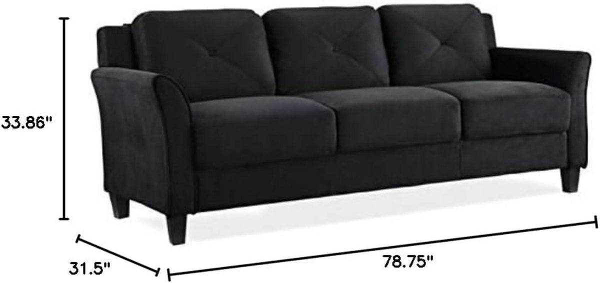 2 Piece Living Room Sofa And Loveseat Set In Black Microfiber Upholstery With 67.3 Inch Total Seat Width-1