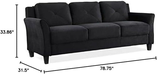 2 Piece Living Room Sofa And Loveseat Set In Black Microfiber Upholstery With 67.3 Inch Total Seat Width