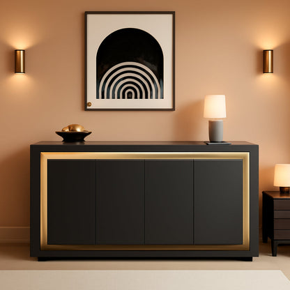 63Inch Black Sideboard Buffet Cabinet With PowerOutlets