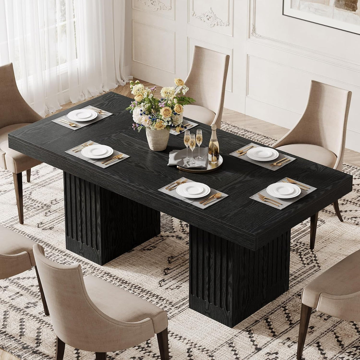 Tribesigns Black Rectangular Dining Table 63 Inches